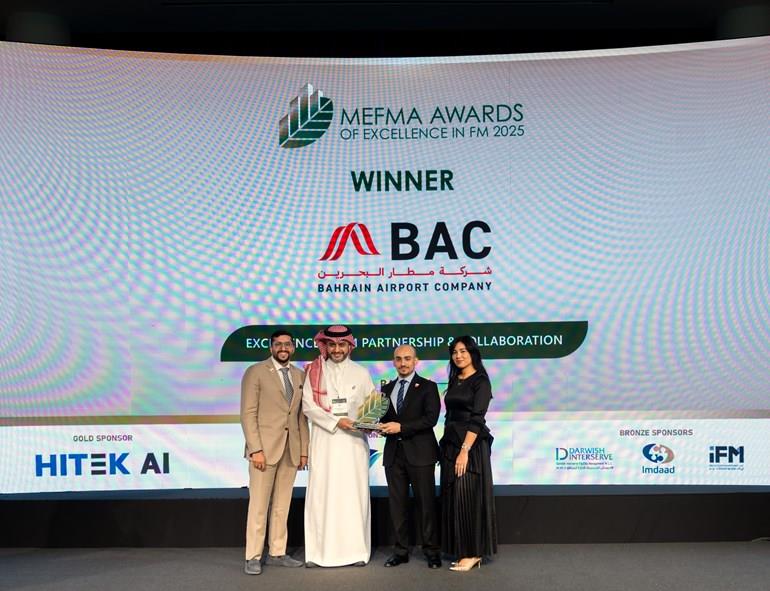 Bahrain Airport Company (BAC) receives the Middle East Facilities Management Association (MEFMA) Client Award for Excellence in Partnership & Collaboration 